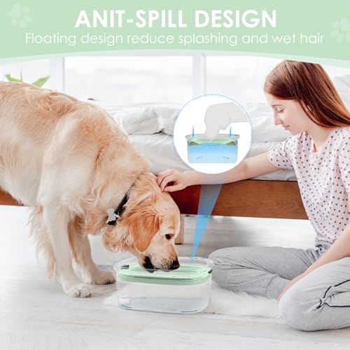 AONKEY 3L No Spill Dog Water Bowl with Slow Drinking Disk(Sprout Green) - color: Sprout Green