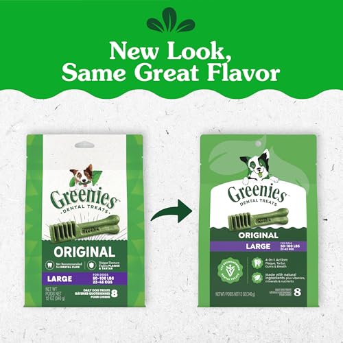 Greenies Large Natural Dental Dog Treats, Original Flavor, 8 Count - size: 8 Count (Pack of 1)