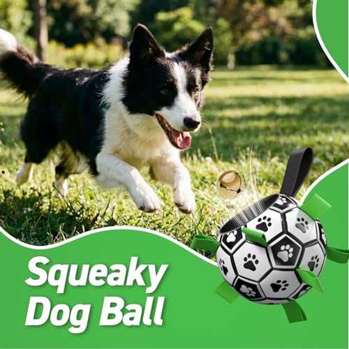 QDAN Dog Soccer Balls Toy with Bell Inside, Squeaky Ball for Large Dogs - color: Squeaky Green, size: Large Size 3 (8 Inch)