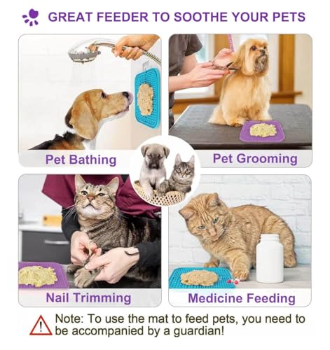 Azyh 2 PCS Licking Mat for Dogs & Cats with Suction Cups, Dog Slow Feeder Lick Pat for Anxiety Relief, Dog Toys Feeding Mat for Butter Yogurt Peanut, Pets Bathing Grooming Training Mat (7.9''*7.9'') - color: Cyan&Purple Square