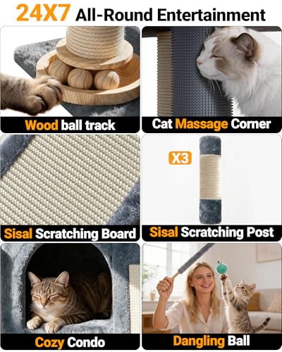 Eco-Wood Cat Tree Tower,【Small but All-in-One】with Scratching Posts, Indoor - color: Mist Blue