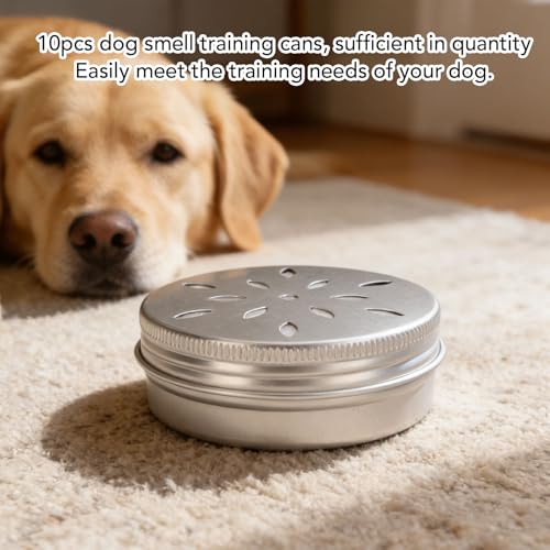 Dog Nose Work Training Tins Set, 10PCS Aluminum Scent Training Containers with Vent Holes, 60ml Round Sniff Kit for Dog Treat Search Games