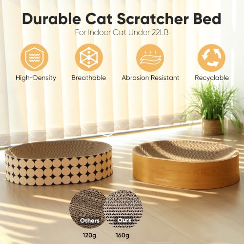 FUKUMARU Cardboard Cat Scratcher Bed, 2-in-1 Oval Cat Scratch Pad - color: Polka Dot