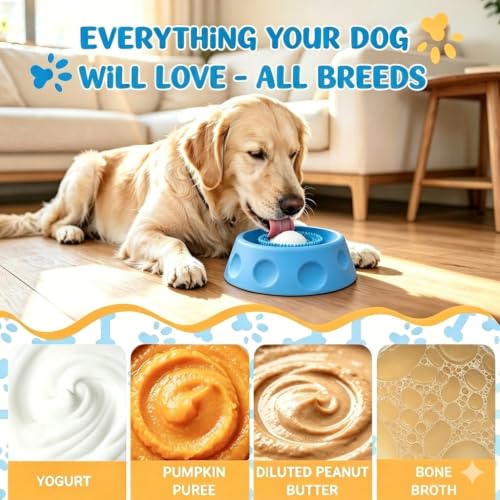 Dog Licking Bowl with Rolling Ball, Dog Lick Bowl, Slow Feeder Dog Bowls, Lick Mat for Dogs with Silicone BPA-Free Food-Grade Suction Base for Yogurt Bone Broth Peanut Butter