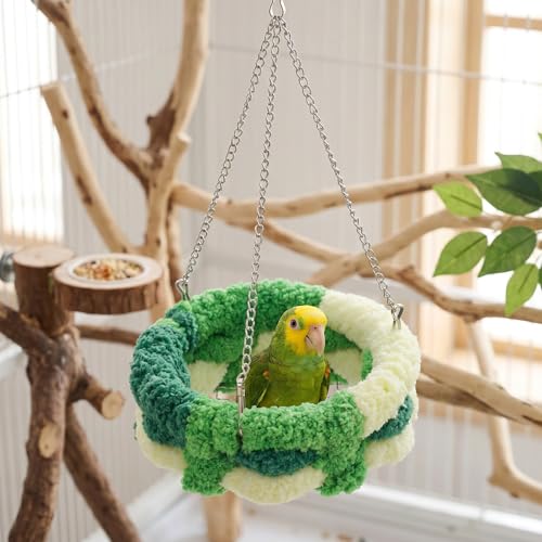 Bird Nest Hammock,Plush Hanging Bird Bed Swing Basket,Cozy Bird Cage Accessories for Parakeet,Budgie, Cockatiel, Lovebird,Finch,Small Pet Resting Spot,1 Pack（Green）
