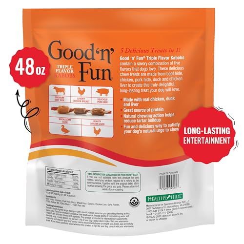 Good N Fun Kabobs Long-Lasting Dog Treat with Real Protein, 48 oz (4 Pk) - size: 3 Pound (Pack of 4)