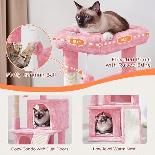 Yaheetech 36in Cat Tree Tower with Large Perch for Senior Kittens - color: Pink, size: 36in
