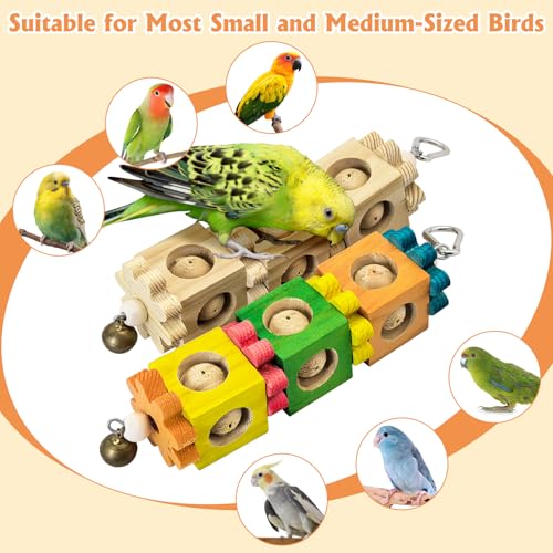 2PCS Bird Chew Toys, Wooden Block Parrot Toy - color: Multicolor