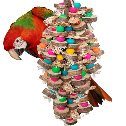 Large Bird Toys for Parrots Toys Natural Colored Wooden Chew Accessories for Macaws, Cockatoos, African Grey, and Amazon Parrots - color: Natural Wood Tone