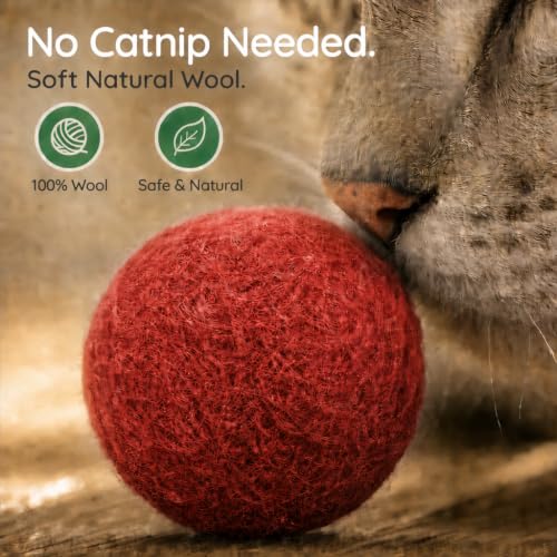 Wool Cat Toys, Felt Toy Balls, Red, 6PCS - color: Red