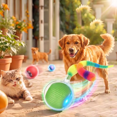 2PCS Interactive Cat Toy Rolling Ball Chewie Viral Dog Ball with Tail - color: Color3
