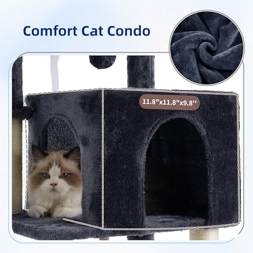 Gitelsnour Cat Tree, Cat Tower for Indoor Cats, 43.3 inch Cat Tree Tower with Sturdy Steel Tube, Hammock, Cat Condo for Small Cats and Kittens, Scratching Post, Smoky Gray GCT004SG - color: Smoky gray, size: 43.3 inches
