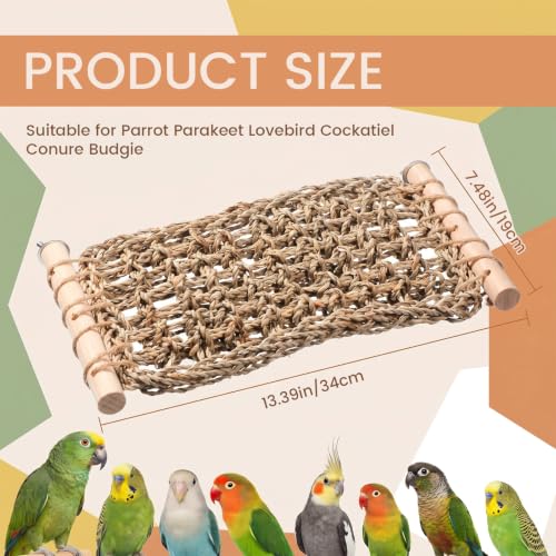 Cockatiel Hammock Bird Climbing Rope for Parrots Seagrass Mat for Bird 13×7