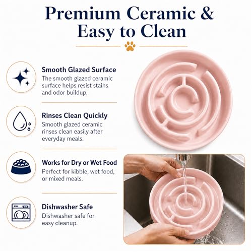 Ceramic Slow Feeder Dog Bowl 1.5 Cup Puzzle Dish for Small Medium Dogs - color: Ceramic-Pink