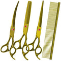 Dog Grooming Scissors Kit, Premium Stainless Steel Dog Shears with Curved Shears, Sharp Durable for Dogs Cats+Gold 4 Piece - color: Gold 4 Piece