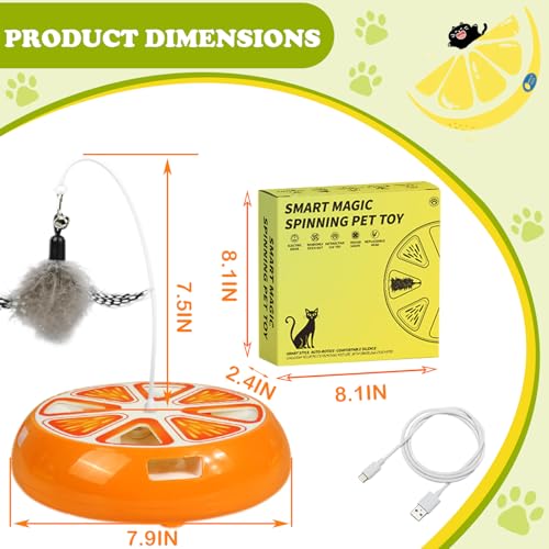 Puffluv Interactive Cat Toy,2 in 1Fruite Shape Toys with Electric Moving Concealed and Hanging Feathers Pop and Play Hide Seek, Hunting,Tpye-C Rechargeable-Orange - color: ORANGE