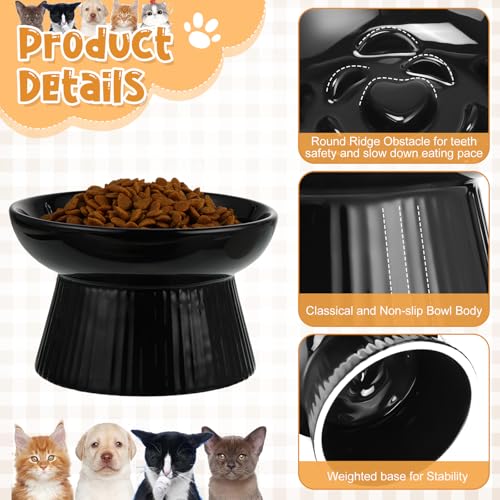 Tioncy 2 Pcs Ceramic Elevated Slow Feeder Cat Bowl, Dark Green, Black - color: Dark Green, Black