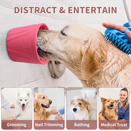 Dog Lick Bowl, Bestalk Anxiety Relief Slow Feeder Dog Lick Mat Treat Dispenser, Non-Slip Licking Bowl Enrichment Toys for Small Medium and Large Breed Dogs, BPA Free Silicone(Rose,S) - color: Rose, size: S