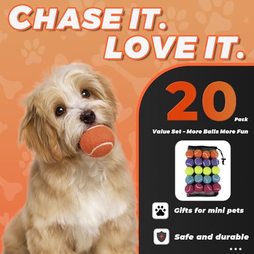 INSUM 1.5 Inch Mini Tennis Balls for X-Small Dogs & Cats, 20/40 Pack Soft Fetch Play Toys for Puppies & Kittens, Training & Indoor Outdoor Exercise - size: 1.5"-20PK