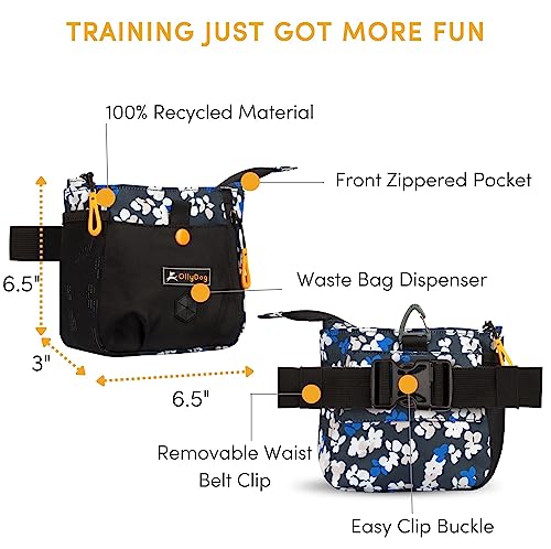 OllyDog Backcountry Day Bag | Hands-Free Dog Training Treat Pouch | Fanny/Hip Pack with Zipper Closure & Built-in Poop Bag Dispenser | Removable Waist Clip (Lotus) - color: Lotus