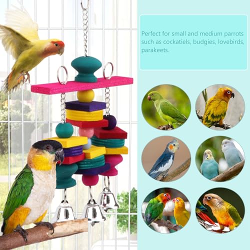 Hypeety Wooden Blocks Bird Chew Toys Natural Hanging Chewing Toy with Bells - color: Wooden Hanging Swing