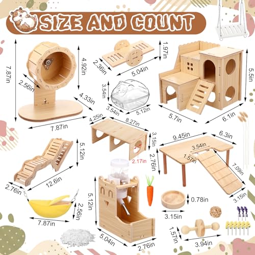 Leinuosen 19 Pcs Hamster Cage Accessories Exercise Wheel Platform Hideout
