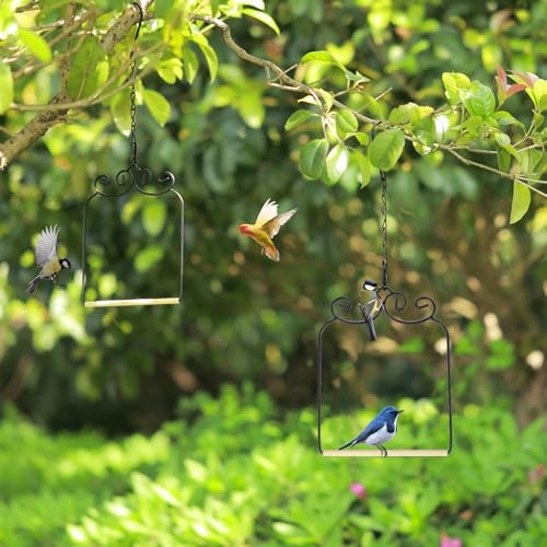 3PK Metal Frame Hummingbird Swings and Perches with Wooden Dowel Black Bird Swing Outdoor Bird Perch Humming Bird Swing (3PK) - style: 3PK