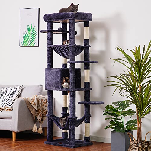 Heybly Cat Tree for Large Cats 20 lbs, 69 inches XXL Cat Tower HCT031G - color: Smoky Gray, size: 69 inch