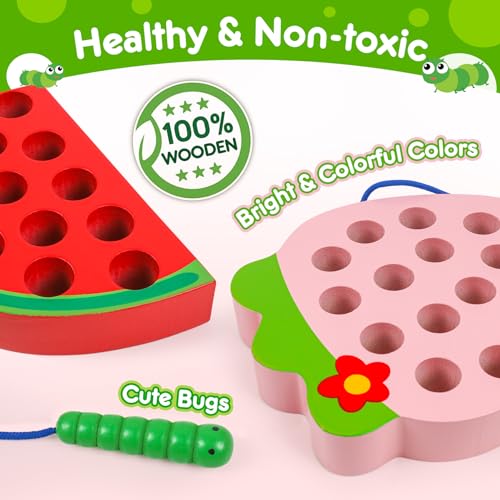 Wooden Toys Lacing Toys for Kids 3-5,Plane Activities Car Travel Toy Montessori Educational Learning Threading Toys for Fine Motor Easter Basket Stuffers Gift for Boys Girls(4 pcs) - style: Lacing toys-4 pack set