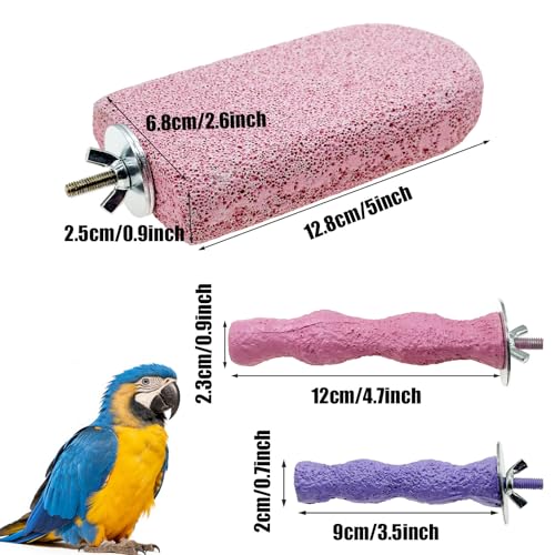 Pet Teeth Grinding Stone and Perch, Bird Perch Stands, Natural Chewing Toys for Small Medium Birds Budgies Conures Cockatiels Rats, Purple and Pink - color: Purple and Pink, size: Big