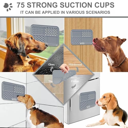 Azyh Licking Mat for Dogs & Cats 2 Pack, Slow Feeder Lick Pat for Large Dogs and Puppies, Anxiety Relief Dog Toys Feeding Mat for Butter Yogurt Peanut, Pets Bathing Grooming Training Mat (9.9'' × 6'') - color: Grey&Beige