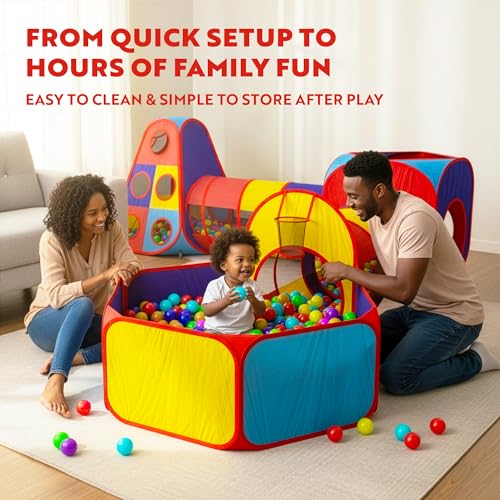Playz 5pc Pop Up Play Tent and Crawl Through Tunnels for Kids w/Carry Bag - color: Blue, Yellow, Red