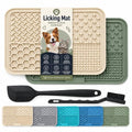Dog Lick Mat for Dogs & Cats, 2 Pack Silicone Lick Pad with Strong Suction Cups, Slow Feeder Mat for Bathing, Grooming, Anxiety Relief, Peanut Butter, Wet Food & Treats - color: Beige+Green