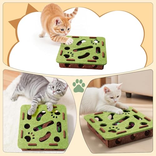 Cat Scratch Puzzle Enrichment Box, Cat Puzzle Toy with 2 Bell Balls, Enrichment Toys for Indoor Cats - color: Green