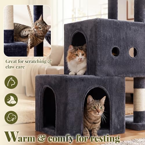 Hey-brother Cat Tree Tower with Steped Climbing Condos, Platforms, MPJ061G - color: Smoky Gray