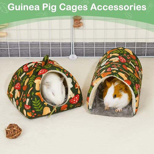 Bienbee Guinea Pig Hideout, 2 Piece Washable Set for Small Animals Small - color: Green Mushroom, size: Small(7.3"L x 7.3"W x 6.7"H)
