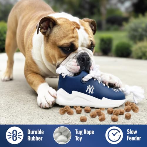 Pets First MLB New York Yankees Cleat Sneaker Spike Dog Toy, Baseball Treat Dispenser Chew Toy for Dogs, Interactive Rope Tug Toy, Slow Feeder Natural Rubber Dog Toy with Official Team Logo - color: New York Yankees