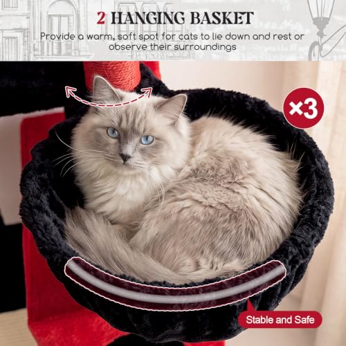 Globlazer Large Cat Tree 72in Tall Cat Climbing Tower, F72G, Gothic - color: Black Red