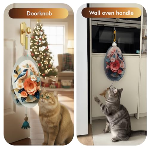 Interactive Cat Toys for Indoor Cats, Automatic Concealed Hide and Seek Hanging Feather Cat Toy, Rechargeable Motion-Activated Enrichment Toys for Bored Adult Cats (Bird & Flowers Pattern） - color: red