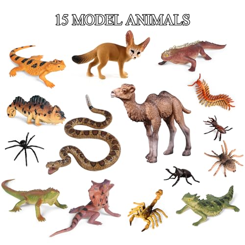 SIENON 32Pcs Desert Animal Figures with Trees Cactus Toys Diorama Project - style: Desert