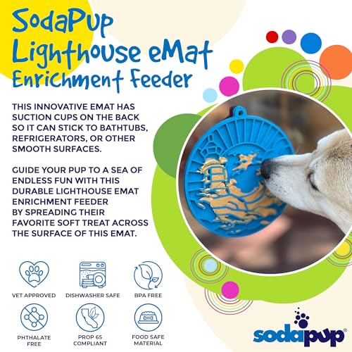 SodaPup Lighthouse eMat – Durable Enrichment Feeder with Suction Cups Made in USA from Non-Toxic, Pet-Safe, Food Safe Rubber for Mental Stimulation, Avoiding Overfeeding, Calming, & More - color: Lighthouse eMat Sea Foam Blue