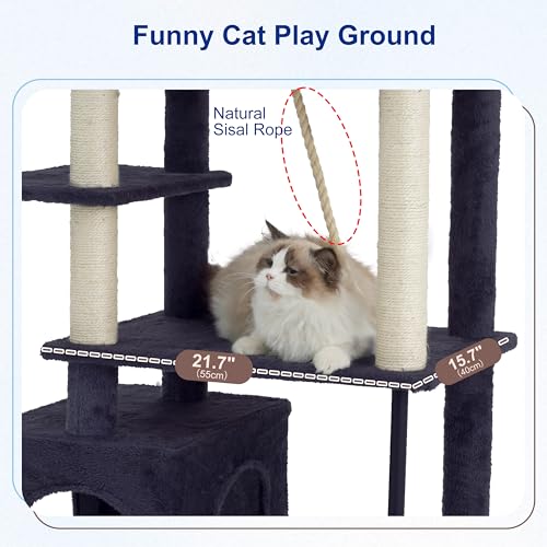 Gitelsnour Cat Tree, Cat Tower with Sturdy Steel Tube, Large Perch GCT024G - color: Smoky gray, size: 70.5 inches