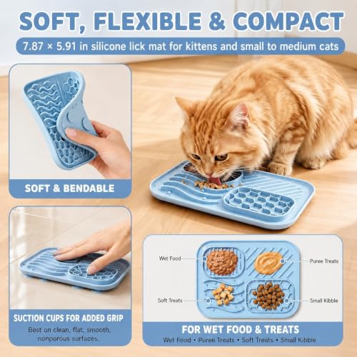 AZY 3-Piece Slow Feeder Cat Bowl Set with Strong Suction Cups - color: blue