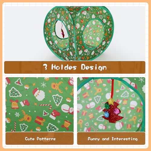 Andiker Cat Tent, 3 Holes Safe and Strong Cute Cats Tunnel Collapsible Easy to Carry Cat House for Indoor Cats Kittens Hiding Playing Training Sleeping (Square Green) - style: Square Green