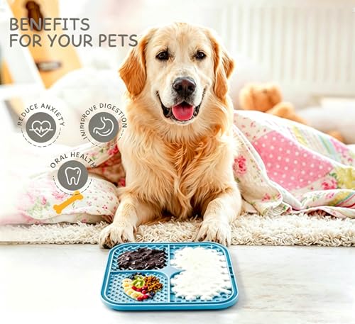 Licking Mat for Dogs & Cats with Suction Cups, 1 Pack Square Silicone Dog Slow Feeder Lick Pat for Anxiety Relief, Dog Toys to Keep Them Busy, Pets Bathing Training Grooming Mat 7.8 * 7.8 inches - color: 1Pack-Blue