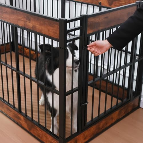 Large Furniture Style Dog Playpen, 32" H Dog Pen with Door, 12 Panels - color: Rustic Brown, style: 12 Panels (31.5" High)