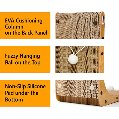 Value 2-Pack 23.6 Inch L-Shaped Cardboard Cat Scratcher, Dual Use (Vert/Horiz) Scratch Pad with Toy Balls, Wall-Mountable Furniture Protector Cat Scratchers for Indoor Cats - size: 23.6 Inch 2- Pack