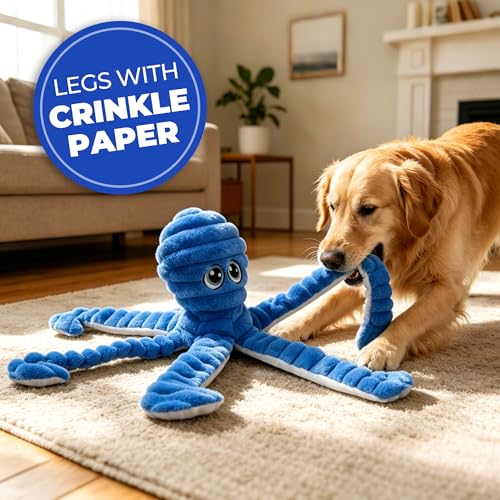 PrimePets Squeaky Dog Toys for Large Dogs, 27" Extra Large Octopus Dog Toy - color: Blue