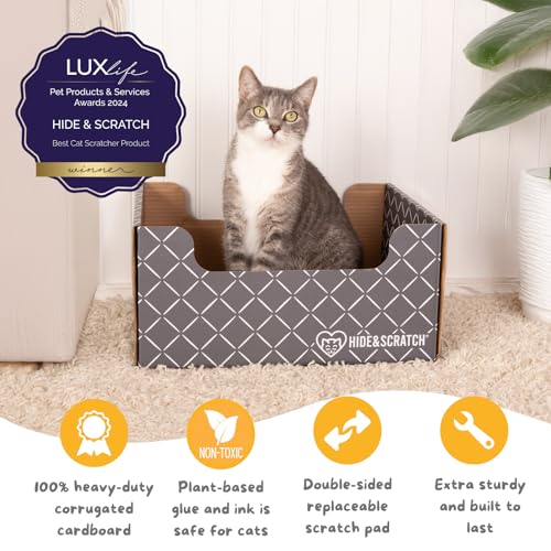 Hide & Scratch Cardboard Cat Scratcher Box & Bed Dark Grey 2 Pack Cat Pad - color: Dark Grey