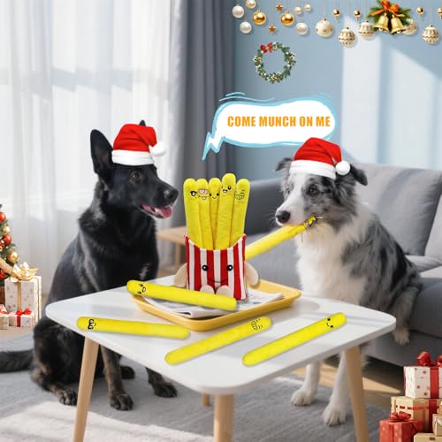 YZHDUXIU Dog Squeak Toys 5 Pack Christmas French Fry Plush Chew Small Dogs - color: Red French Fry